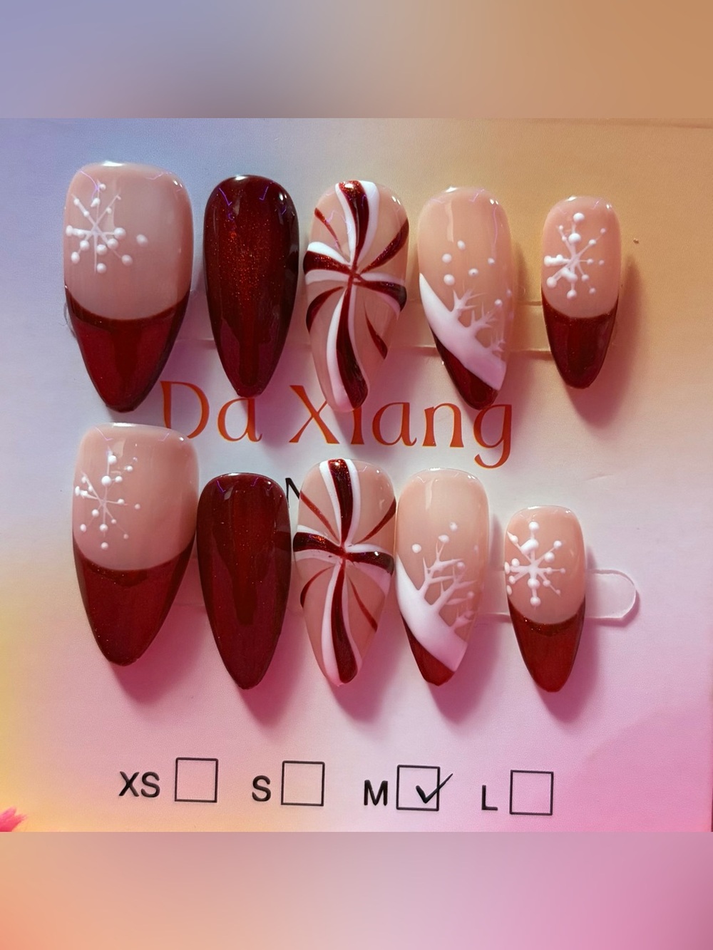 Red & Nude Holiday Press-On Stiletto Nails
